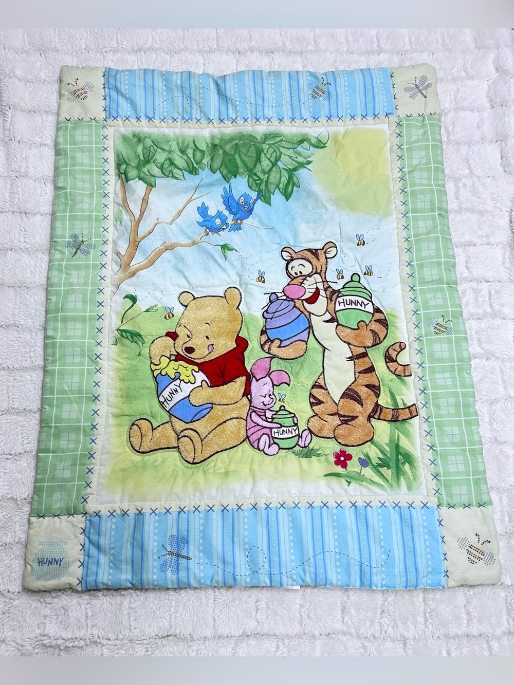 Vintage Y2K Disney Baby Winnie the Pooh Tigger Piglet Quilted Baby Blanket